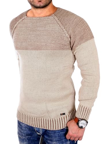 Reslad Strickpullover Herren Two Tone Rundhals Pullover Grobstrick RS-16081 (2XL, Camel) von Reslad