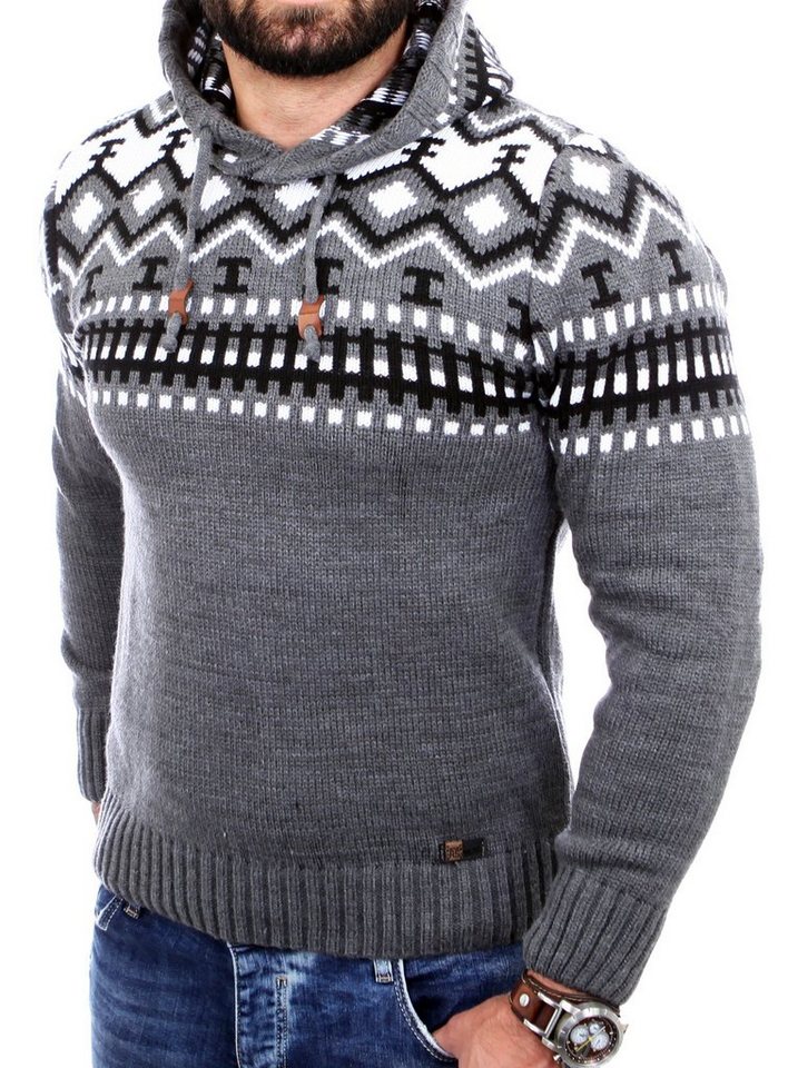 Reslad Strickpullover Reslad Herren Grobstrick Pullover Norweger Winter Kapuzenpullover (1-tlg) Strickpullover Männer Norwegermuster mit Kapuze von Reslad