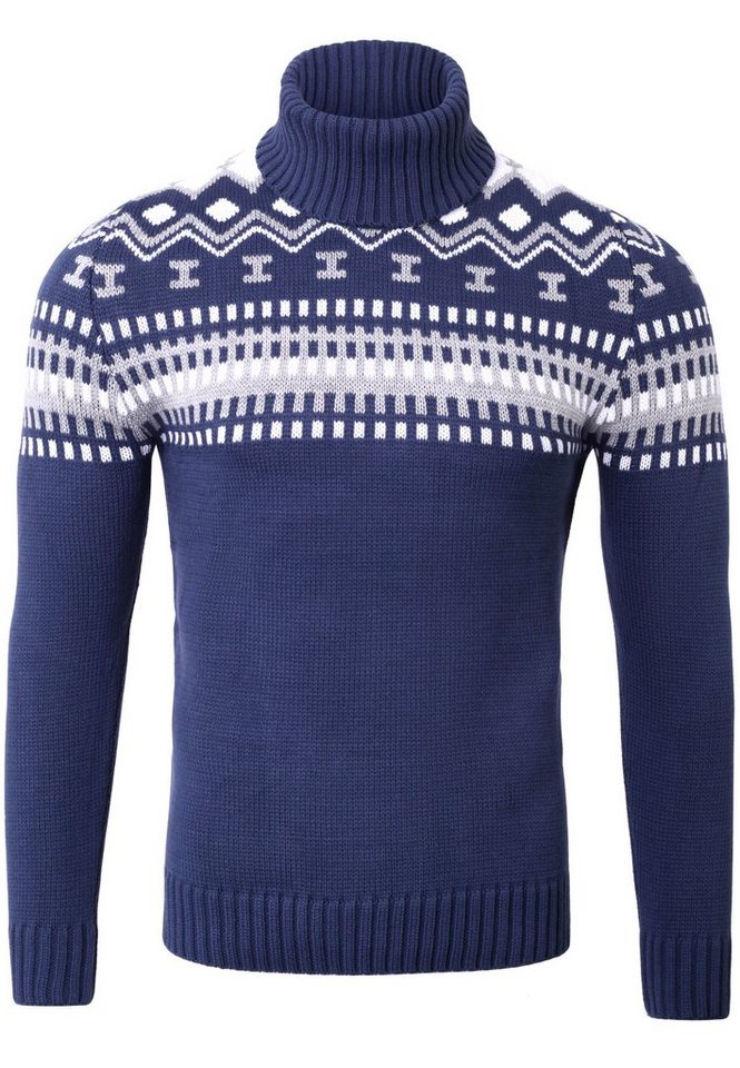 Reslad Strickpullover Reslad Rollkragenpullover Herren Grobstrick Norweger Pullover Winter (1-tlg) Strickpullover Männer Norwegermuster mit Roll Neck von Reslad