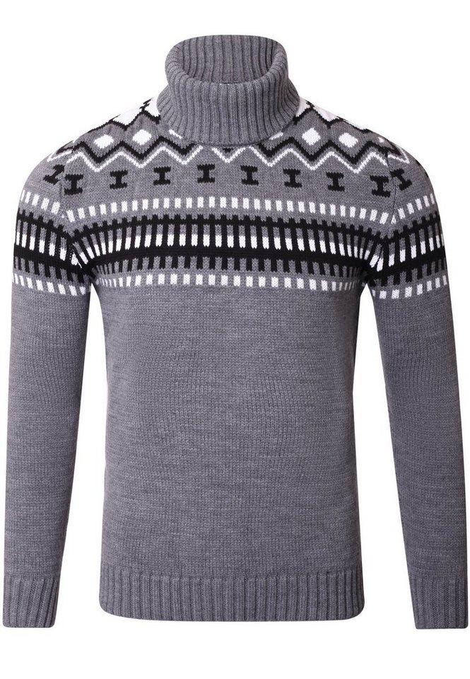 Reslad Strickpullover Reslad Rollkragenpullover Herren Grobstrick Norweger Pullover Winter (1-tlg) Strickpullover Männer Norwegermuster mit Roll Neck von Reslad