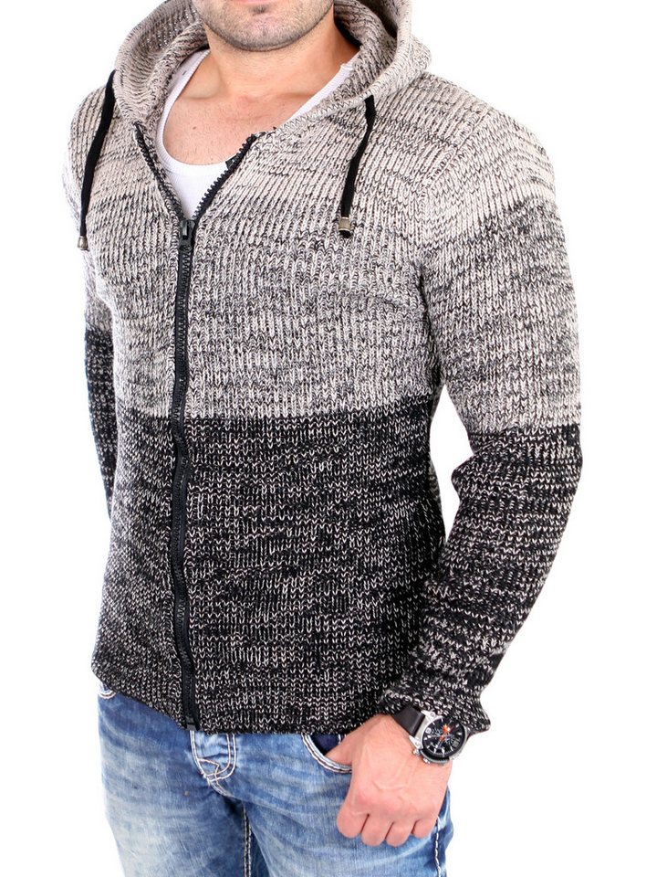 Reslad Strickpullover Reslad Strickjacke Herren Colorblock Kapuzen Cardigan Jacke RS-3109 (1-tlg) Strickjacke Zipper Hoodie von Reslad