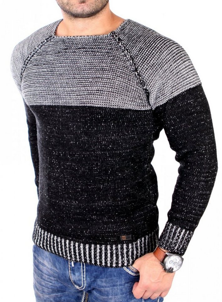 Reslad Strickpullover Reslad Strickpullover Herren Two Tone Rundhals Pullover Grobstrick (1-tlg) Strick-Pulli Männer Colorblock von Reslad