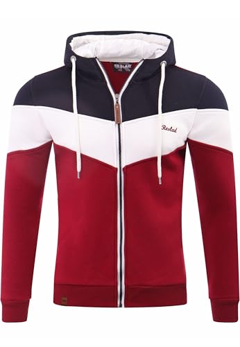 Reslad Sweatjacke Herren Kapuzenpullover | Hoodie Männer Zipper Pullover mit Kapuze Bequeme Baumwolle RS-1007 Navyblau-Bordeaux 2XL von Reslad