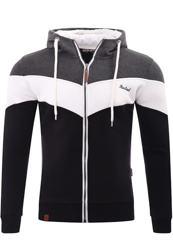 Reslad Sweatjacke Herren Kapuzenpullover | Hoodie Männer Zipper Pullover mit Kapuze Bequeme Baumwolle RS-1007 Schwarz-Anthrazit 3XL von Reslad