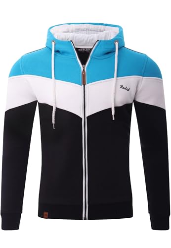 Reslad Sweatjacke Herren Kapuzenpullover | Hoodie Männer Zipper Pullover mit Kapuze Bequeme Baumwolle RS-1007 Türkis-Schwarz L von Reslad