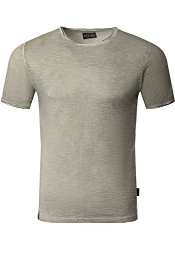 Reslad T-Shirt Herren Rundhals verwaschene Baumwolle Vintage Optik Sommer Shirt Männer RS-5040 Khaki S von Reslad