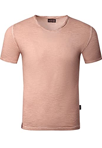 Reslad T-Shirt Herren V-Auschnitt verwaschene Baumwolle Vintage Optik Sommer V-Neck Shirt Männer RS-5041 Camel-Braun L von Reslad