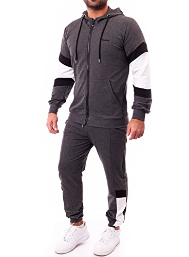 Reslad Trainingsanzug Herren Jogginganzug Männer Sportanzug | Freizeitanzug Jogginghose + Kapuzen Zip Sweatshirt Oberteil SET RS-5087 Anthrazit-Weiß 2XL von Reslad