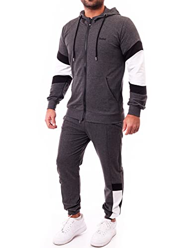Reslad Trainingsanzug Herren Jogginganzug Männer Sportanzug | Freizeitanzug Jogginghose + Kapuzen Zip Sweatshirt Oberteil SET RS-5087 Anthrazit-Weiß 3XL von Reslad