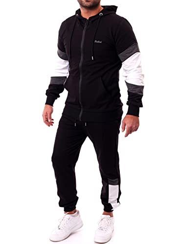 Reslad Trainingsanzug Herren Jogginganzug Männer Sportanzug | Freizeitanzug Jogginghose + Kapuzen Zip Sweatshirt Oberteil SET RS-5087 Schwarz-Weiß 3XL von Reslad