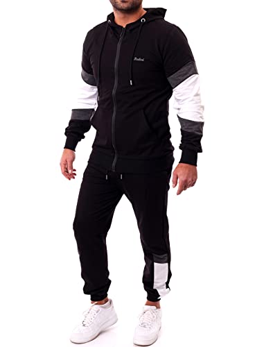 Reslad Trainingsanzug Herren Jogginganzug Männer Sportanzug | Freizeitanzug Jogginghose + Kapuzen Zip Sweatshirt Oberteil SET RS-5087 Schwarz-Weiß L von Reslad