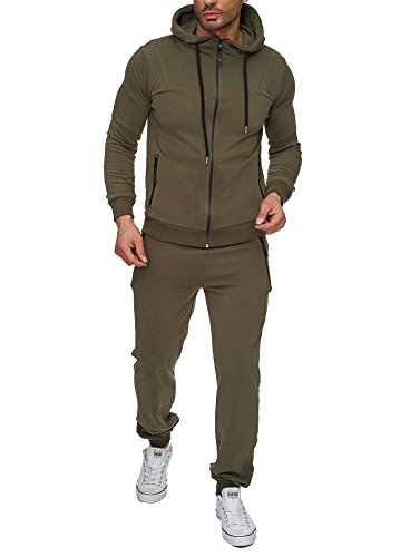 Reslad Trainingsanzug Herren Jogginganzug für Männer Sportanzug Freizeitanzug Jogginghose + Zip Sweatshirt Oberteil RS-5063 Khaki L von Reslad