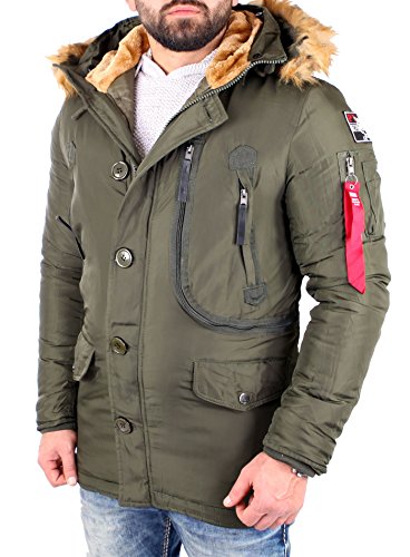 Reslad Winter-Jacke Herren Kapuzen Kunstfell-Kragen Parka Anorak RS-642 Khaki 2XL von Reslad
