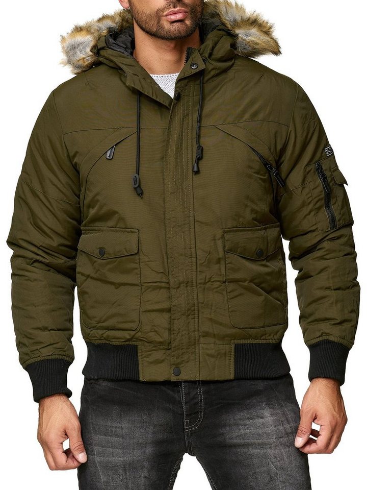 Reslad Winterjacke Herren Jacke Winter-Jacke warme Kapuzenjacke mit abnehmbarem Fellkrage warme gesteppte Jacke mit Kapuze von Reslad