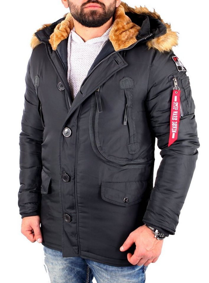 Reslad Winterjacke Reslad Winter-Jacke Herren-Parka Kapuzen Kunstfell warme gesteppte Jacke mit Kapuze von Reslad