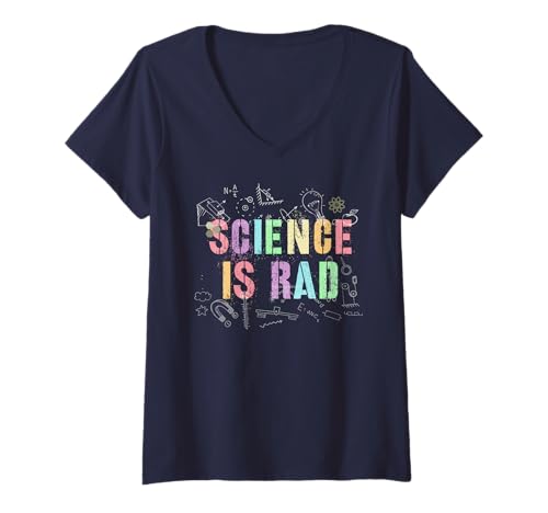 Damen Cute Science ist EIN toller STEM-Crew-Lehrer Think Stud Tech T-Shirt mit V-Ausschnitt von Respect The Inspire Nerd I Teach Women Chemistry
