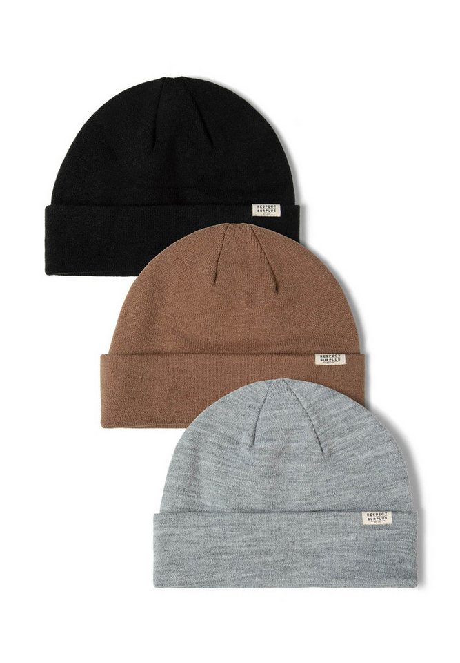 Respect Beanie 3er-Pack von Mützen mit Umschlag (One size) von Respect