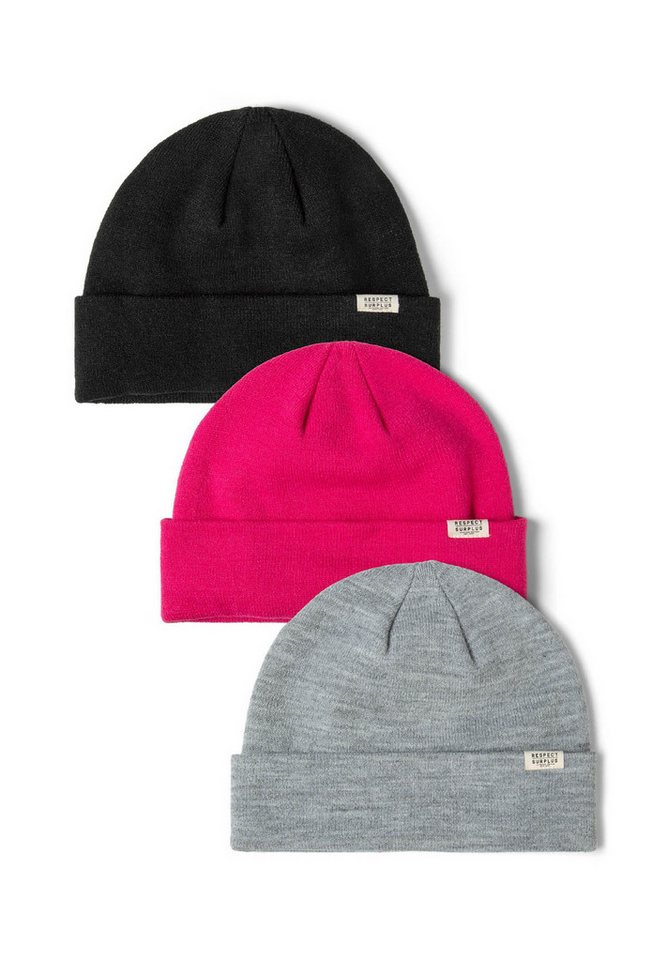 Respect Beanie 3er-Pack von Mützen mit Umschlag (One size) von Respect