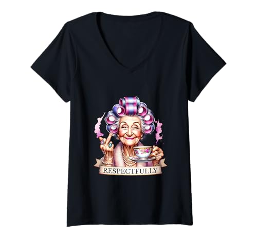 Damen Respektvoll frecher Oma Humor T-Shirt mit V-Ausschnitt Damen Respektvoll frecher Oma Humor T-Shirt mit V-Ausschnitt von Respectfully Grandma Humor Vintage Tea Lovers