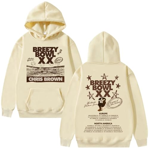 Hoodies Chris Rapper Brown Tour 2025 Baumwolle Hoodie Männer Frauen Casual Vintage Langarm Sweatshirt Hip Hop Übergröße Pullover XS-3XL-Khaki||XL 码 von Respeto