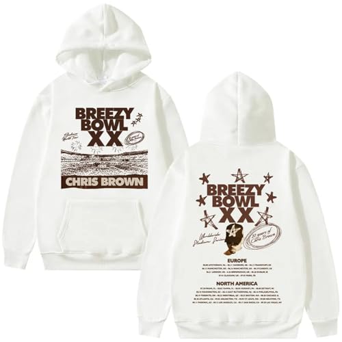 Hoodies Chris Rapper Brown Tour 2025 Baumwolle Hoodie Männer Frauen Casual Vintage Langarm Sweatshirt Hip Hop Übergröße Pullover XS-3XL-White||M von Respeto