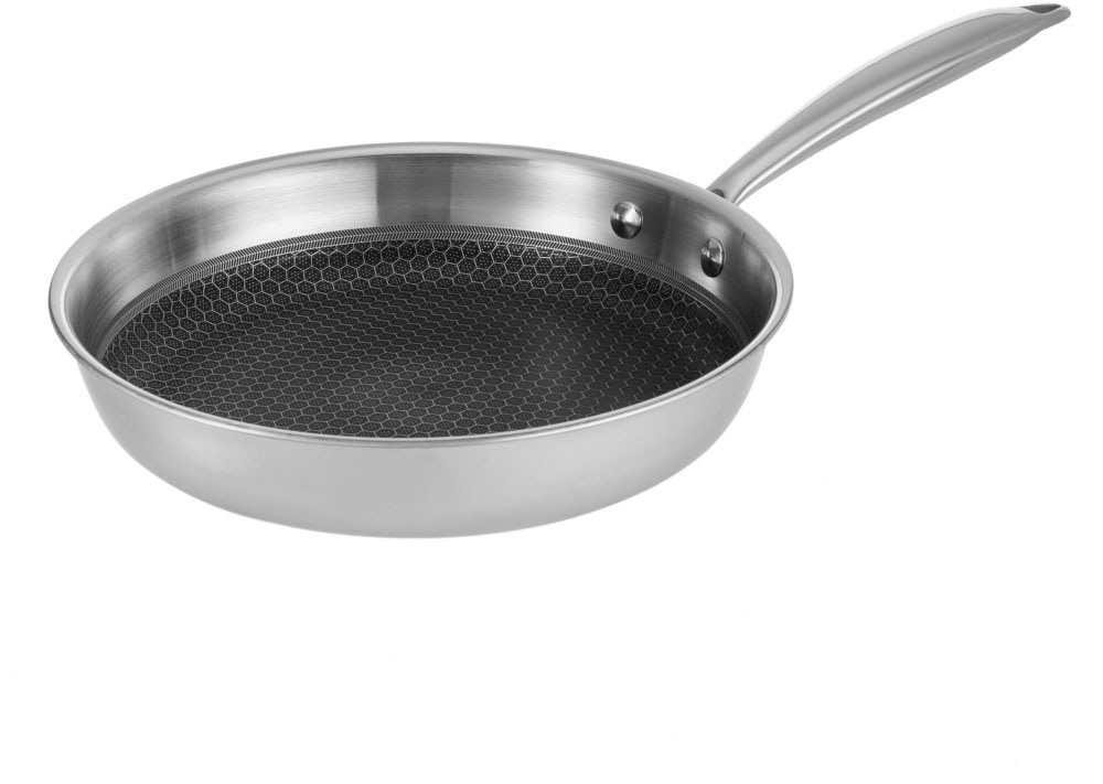 RESTO Kitchenware Bratpfanne "Achird Pfanne aus Tri-Ply (Edelstahl + Aluminium + Edelstahl) ofenfest" Edelstahl 18/10 1 Stk. tlg. Die 3-schichtige Basis ermöglicht eine Energieeinsparung von 25% von Resto Kitchenware