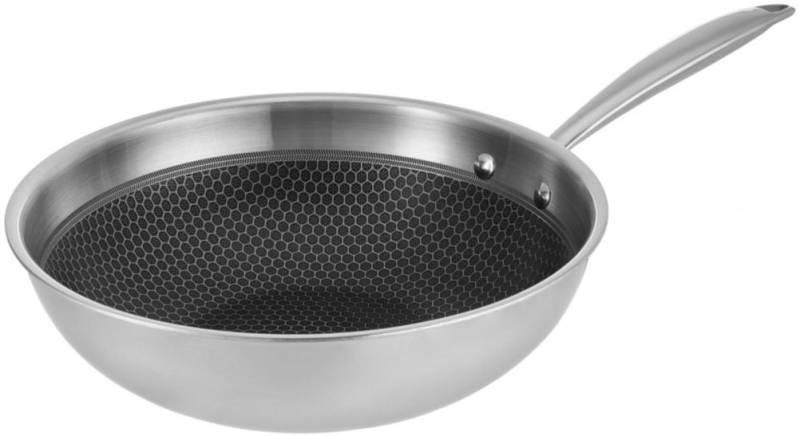 RESTO Kitchenware Wok "Achird tiefe Pfanne aus Tri-Ply (Edelstahl + Aluminium + Edelstahl)" Edelstahl 18/10 1 Stk. tlg. Energieeinsparung 25% durch die dreilagige Basis, ofenfest von Resto Kitchenware