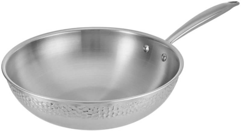 RESTO Kitchenware Wok "Crater tiefe Pfanne aus Tri-Ply (Edelstahl + Aluminium + Edelstahl)" Edelstahl 18/10 1 Stk. tlg. Energieeinsparung 25% durch die dreilagige Basis, ofenfest von Resto Kitchenware