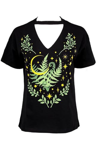 Herbal Choker Top Damen Capsleeve Tshirt, Schwarzes T-Shirt mit Okkulter Dunkler Kunst von Restyle Clothing