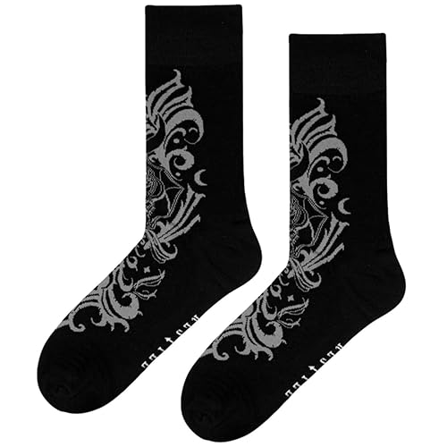 Restyle Clothing Bat Baroque Wadenlange Socken Damen - Größe 35-28 (Small), Schwarz/Grau von Restyle Clothing