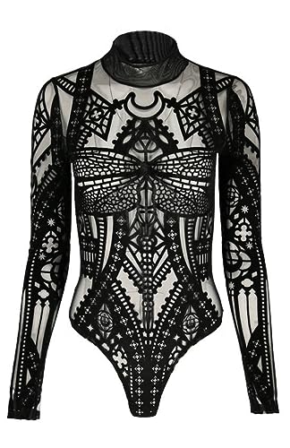 Restyle Moth Contour Body Kontrast Gothisch Mesh Samt Transparent Sexy, Schwarz, 3XL von Restyle Clothing