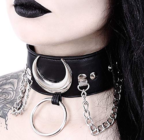 Restyle Clothing Iron Moon Halsband Schwarz Gothic Damen Halskette Choker, Einheitsgröße, Kunstleder von Restyle Clothing