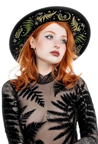 Restyle Clothing Witchy Wide Brim Summer Fashion Hat Herbal Witch Green Witch Wide Brim Hat Women Fashion Accessory Black Wool Gothic Nugoth Goth Wicca Okkulter Stil Fedora, Schwarz, One Size, Schwarz Restyle Clothing Witchy Wide Brim Summer Fashion Hat Herbal Witch Green Witch Wide Brim Hat Women Fashion Accessory Black Wool Gothic Nugoth Goth Wicca Okkulter Stil Fedora, Schwarz, One Size, Schwarz von Restyle Clothing