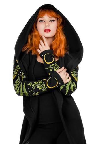Restyle Herbal Gothic Damen Kapuzenpulli Okkulte Emo Dunkle Mode Schwarze Lange Jacke aus Baumwolle mit übergroßer Kapuze (as3, Alpha, 3X_l, Plus, Regular) von Restyle Clothing