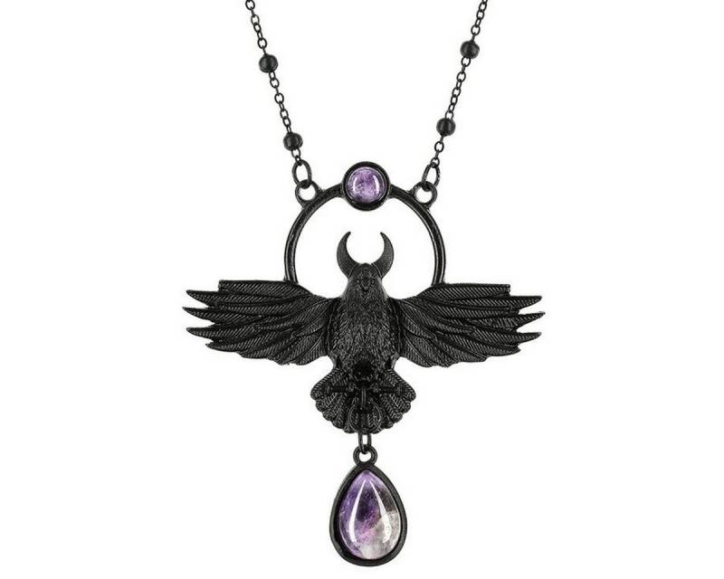 Halsband Krähen Anhänger mit violettem Quarzstein Halsband Krähen Anhänger mit violettem Quarzstein von Restyle