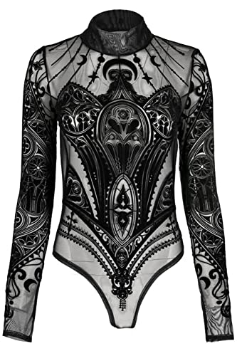 Restyle Cathedral Korsett Body Gotisch Mesh Samt Beflockung Sexy Sheer, Schwarz, 3XL von Restyle