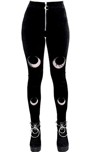 Restyle Double Crescent Mesh Moon Gothic Nugoth Punk Witchcraft Velvet Leggings - Black (2XL) von Restyle