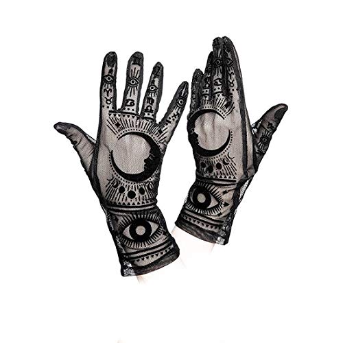 Restyle Fortune Teller Gotisches Mond Sternzeichen Design Damen Schwarze Mesh-Handschuhe von Restyle