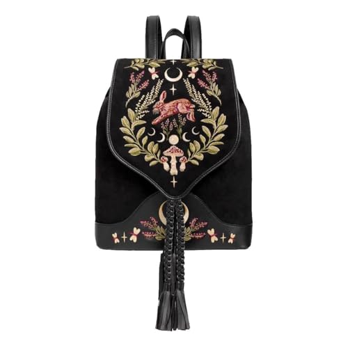 Restyle Hare Moon Rucksack – Satchel-bestickte vegane Tasche mit Quastenklappe von Restyle