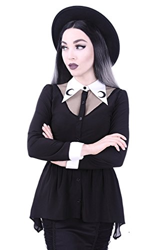 Restyle Luna Blouse Gothic Occult Dames Langärmeliges Hemd mit Schwarzem Besticktem Kragen und Baskine (XL) von Restyle