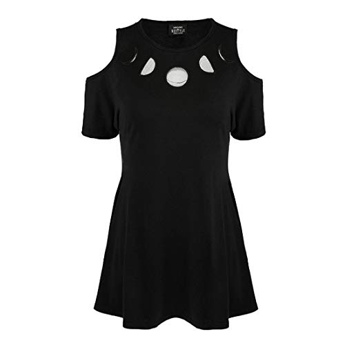 Restyle Moon Phases Women's Gothic Fashion Cotton Black Cold Shoulder Tunic Dress - L von Restyle
