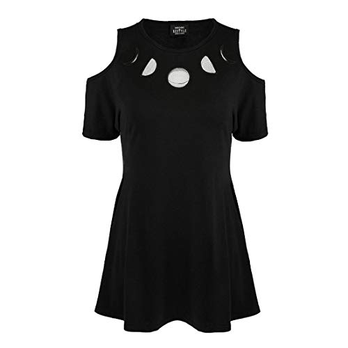 Restyle Moon Phases Women's Gothic Fashion Cotton Black Cold Shoulder Tunic Dress - M von Restyle