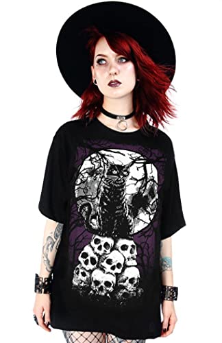 Restyle Morbid Cat Gothic Skulls Oversized T-Shirt - Black (L) von Restyle