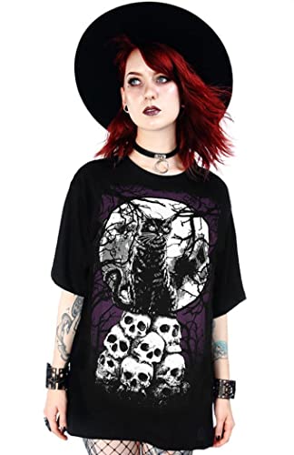 Restyle Morbid Cat Gothic Skulls Oversized T-Shirt - Black (S) von Restyle