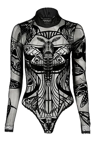 Restyle Moth Contour Body Kontrast Gothisch Mesh Samt Transparent Sexy, Schwarz, 3XL von Restyle