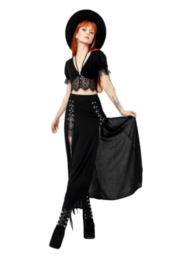 Restyle Rhodanthe Maxirock Gothic Schwarzer Schnürrock mit hohem Schlitz Hexen-Punkrock, Schwarz, M von Restyle