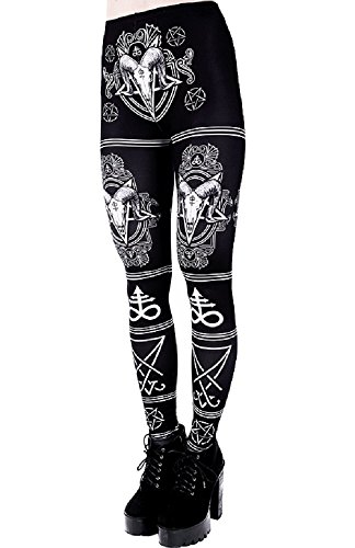 Restyle satanische okkulte Symbole Punk Ram Schädel Pentagramm Hohe Taille Gothic Leggings - Schwarz (S - DE 34) von Restyle