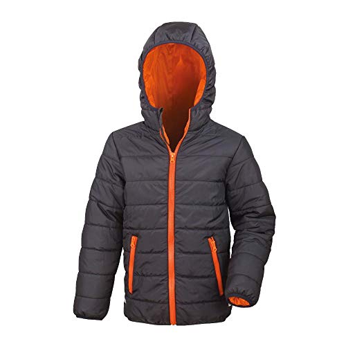 Result - Gefütterte Kinder Steppjacke/Black/Orange, L (140) von Result