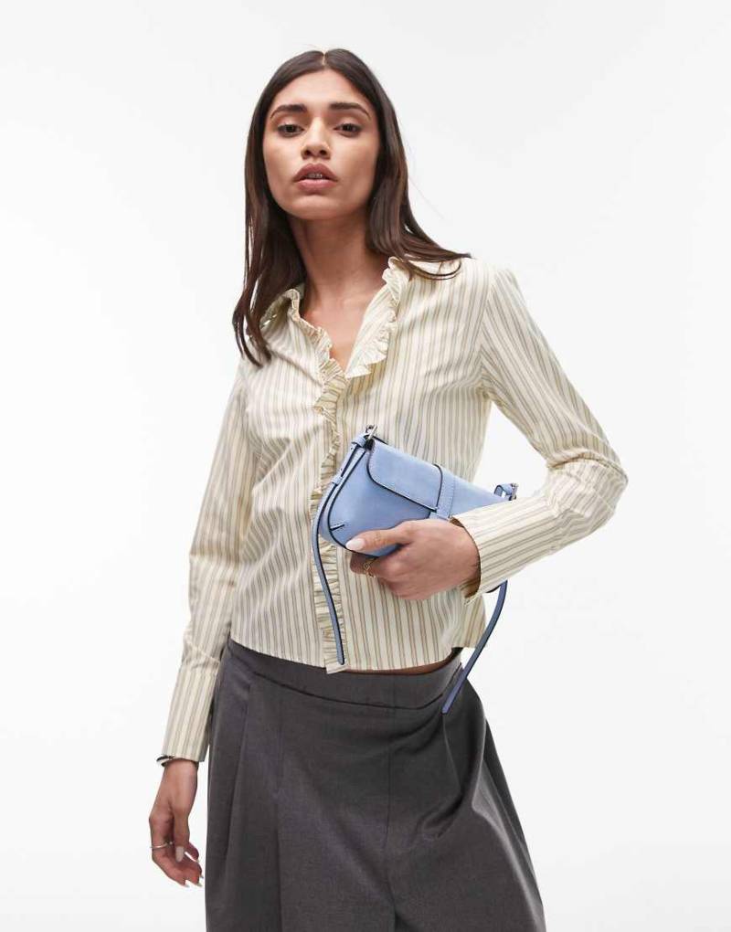 Resume - Figurbetonte Hemdbluse in Cremeweiß mit bunten Streifen und Rüschenleiste von Résumé