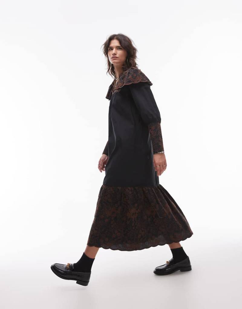 Résumé - Maxikleid in Schwarz mit Oversize-Kragen und Stickerei von Résumé